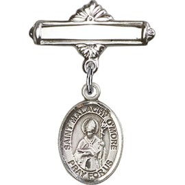 Jewels Obsession Baby Badge with St. Malachy O'More Charm and Polished Badge Pin | Sterling Silver Baby Badge with St. Malachy O'More Charm and Polished Badge Pin - Made In USA