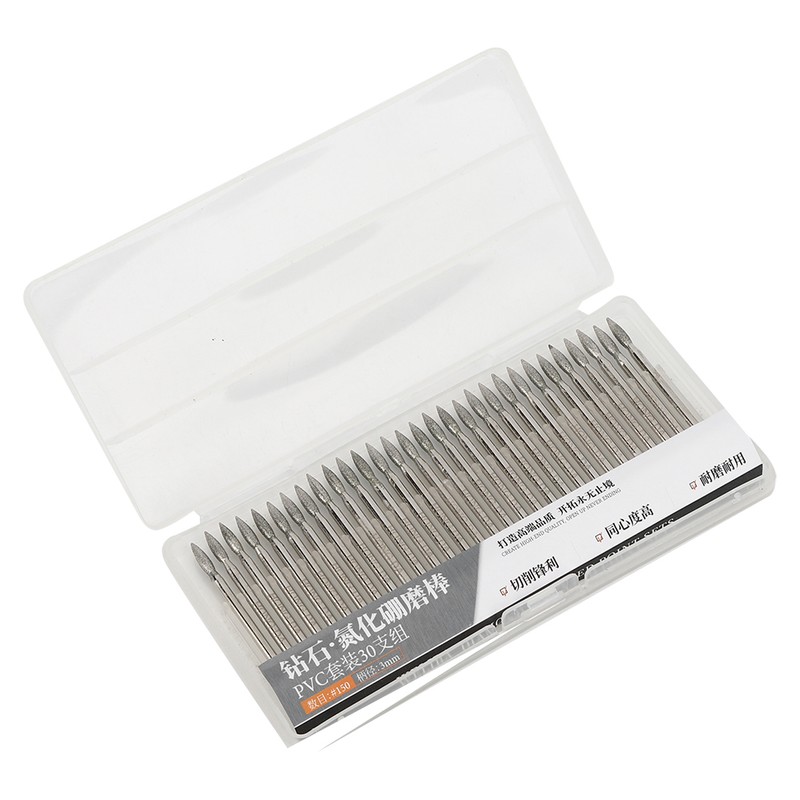 30pcs 150Grit Tip Diamond Grinding Bits 3mm Electric Grinder Carving