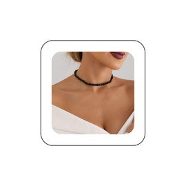 Allereya Vintage Onyx Bead Choker Necklace Black Rice Bead Choker Necklace Black Onyx Choker Necklace Black Beaded Chain Choker Necklace Jewelry for Women and Girls