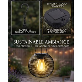 Solar Hanging Lantern for Outdoor Decor – Vintage Iron Mesh Warm Light for Garden, Patio, Porch & Backyard
