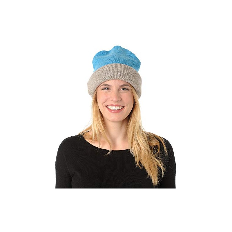 LES POULETTES - Hat 100% cashmere 6-ply two-tone colours, turquoise