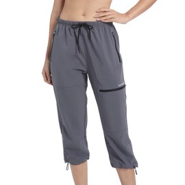 VAYAGER Sports Women's Outdoor Hiking Capri Pants Loose-Fit Lightweight with Zipper Pockets Grey
