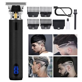 Professional Hair Trimmer for Men, Beard Trimmer Hair Clippers for Men, Cordless Rechargeable Hair Trimmer Metal Body Cutting Grooming Kit,Beard Shaver Barbershop (Black with LCD)