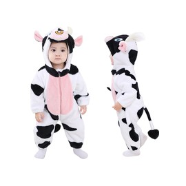 MUST ROSE SPORTS AND HOMEWEAR Unisex Baby Flannel Romper Animal Onesie Costume Hooded Cartoon Outfit Suit (new cow, 90(12-17M)