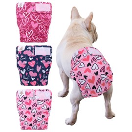 CuteBone Washable Dog Diapers Female No Tail Hole 3 Pack Reusable Doggie Period Training Pants Valentines for Docked-Tail Frenchie French Bulldog Boston Terrier Without Tail WWD20M