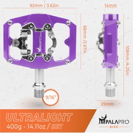 IMPALAPRO - Dual Function Bicycle Flat Pedals and SPD Pedals 9/16'' Compatible with Shimano SPD Pedals - Dual Platform MTB Flat Pedals and SPD Clipless Pedals (Purple)