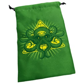 Deluxe Dice Bag: Cthulhu | Large Drawstring Bag 6” x 9” | Printed Fabric | Holds over 100 Dice | Includes One Custom Die | RPG | Roleplaying Game Bag | Tabletop Adventure | From Steve Jackson Games