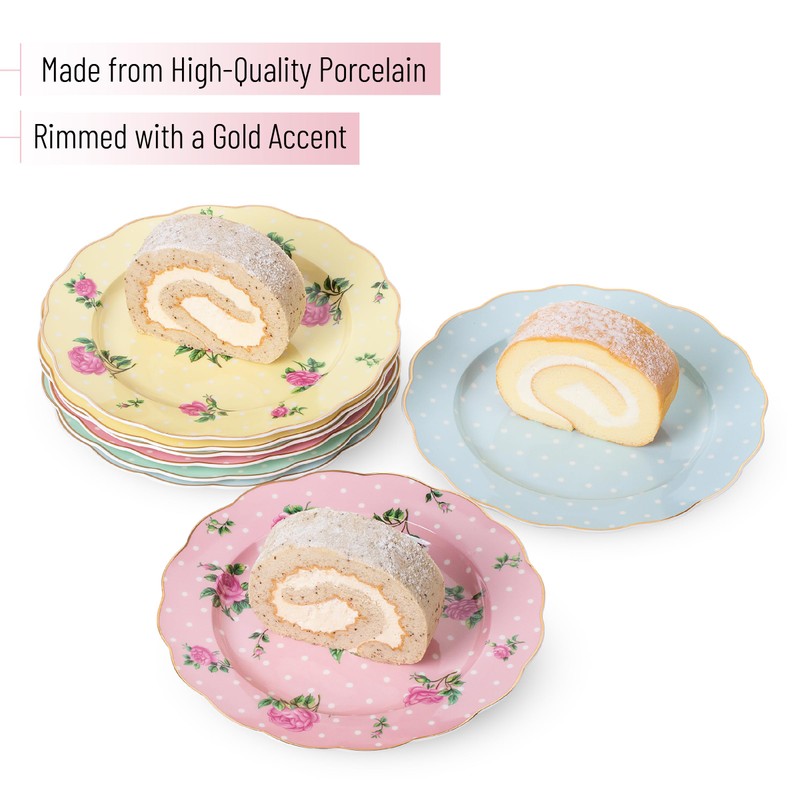 BTaT- Porcelain Floral Plates Set of 8, 8 Inch, Assorted