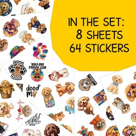 64pcs Golden Doodle Stickers, Goldendoodle Dog Sticker Waterproof Decals for Water Bottles Laptop Luggage Computer Scrapbooking Teens Adults Girls Kids Funny Party Birthday Decorations