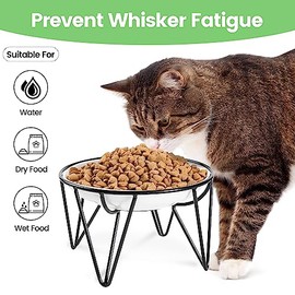 Cuencos de cerámica para Gatos, Paquete de 2, elevados, Aptos para Bigotes, Platos de Comida para Gatos antivómitos, higiénicos, Seguros