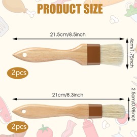 4 Pcs Natural Bristle Pastry Brush, Beech Wooden Handle Basting and Food Grade BBQ Basting Brushes for Cooking Butter Oil Marinade Grilling & Baking Kitchen Food Brush (1 inch & 1.5 inch)