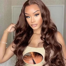LJZYW Chocolate Glueless Wigs Human Hair Pre Plucked Pre Cut 5x5 Lace Closure Wig 180% Density Wear and Go Body Wave Brown Wig with Baby Hair for Black Women Beginner Friendly 20inch