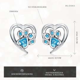BLEKKI Stud Earrings Silver 925 Paws with Zirconia - Real Silver Earrings for Women and Girls - Cat Paw Dog Paw - Earrings Silver 925 Stud Earrings, Silver, Cubic Zirconia