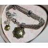 Brighton Silver 2-strand Bracelet Square Medallion Gold Lucite Charm, NWT