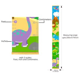 HomeEvolution Kids Growth Chart Height Measuring Chart, Dinosaurs Canvas Wall Hanging Rulers for Baby Children Girls Bedroom Decor (Dino)