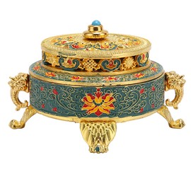 Trinket Incense Burner with Lid Handcraft Antique Polished Process for Decoration Meditation Room Blue