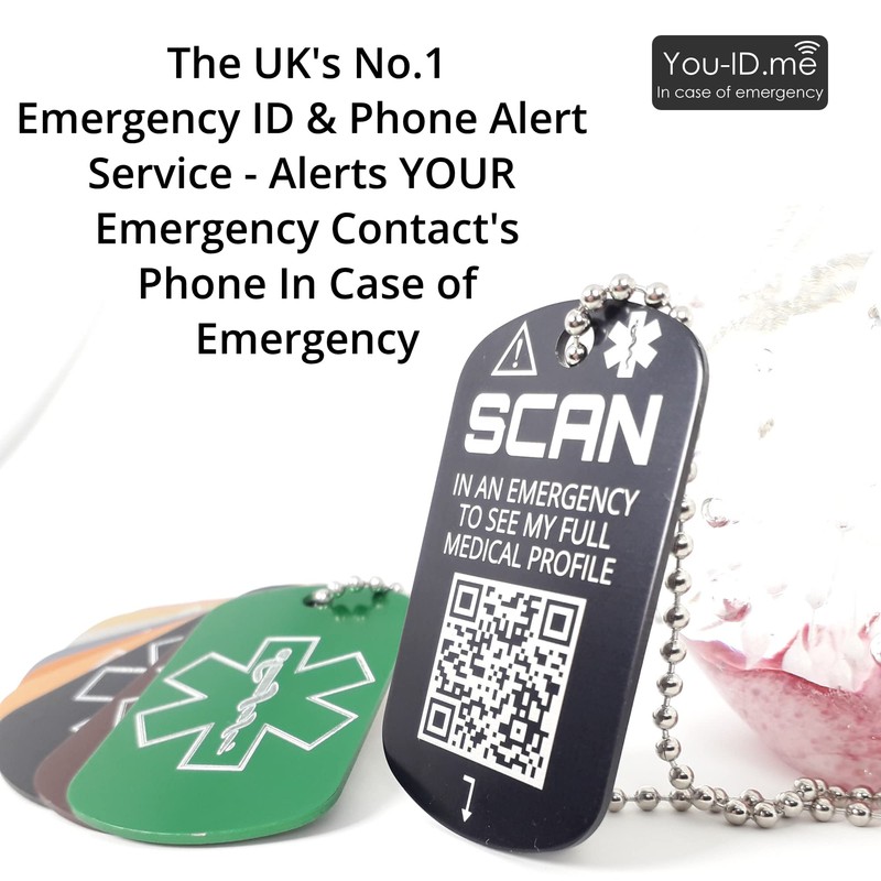 You ID Me Medical Necklace Tag with QR Code, Engraved