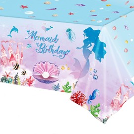Mermaid Tablecloth Children 220 x 130 cm Mermaid Table Decoration Birthday Decoration for Plastic Tablecloth Mermaid Party