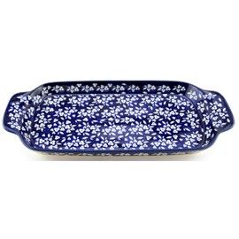 Polish Pottery Bread Tray - Midnight Blossom Pattern - 13" Length x 8" Width - by Zaklady Ceramiczne Boleslawiec Poland