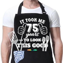 JOUWUI 40th 50th 60th 65th 70th 75th Birthday Gift for Men, Cooking Grilling BBQ Chef Aprons With 3 Pockets, Kitchen Gift