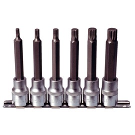 XZN bit socket set, 6 pcs, 1/2", M5-M14, long