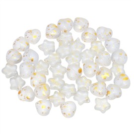Tupalizy 100PCS Small Glass Beads 4mm Sparkly Star Beads Heart Charms Pendant for Friendship Bracelets Jewelry Making Necklaces Earrings Key Chains Accessory DIY Art Crafts Gifts, Matte White and Gold