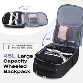 Lekespring Rolling Backpack for Adults,17 Inch Waterproof Carry on Backpack with Wheels,Wheeled Backpack Carry on Luggage,Trolley Laptop Backpack with Wheels, Black Large