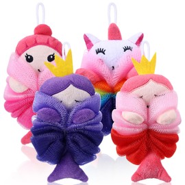 Tatuo 4 Pcs Animal Bath Loofahs Kids Body Loofah Cartoon Shower Cute Bath Sponge Pouf Body Scrubbers Mesh Sponge for Toddler Children Boys Girls Shower Baby Washing Exfoliating (Girls)
