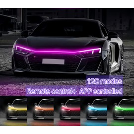 Car led Hood Lights,Multicolor 120modes (79 Inch) 12V, Engine Hood Cover Daytime Running Light Strip,Multi Color neon Light kit for car Hood