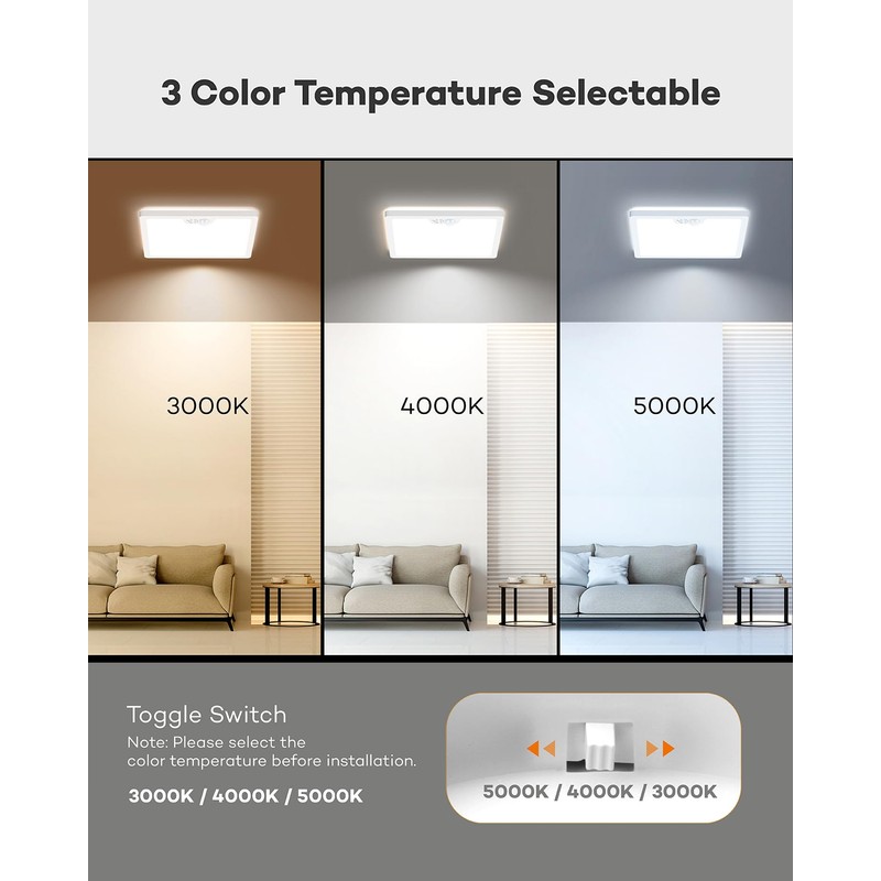 Annaror 12in Motion Sensor Ceiling Light Wired, 3000K 4000K 5000K