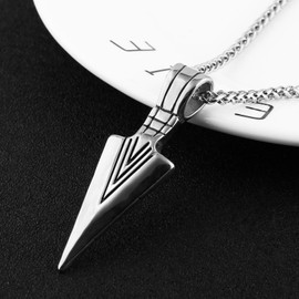 HZMAN Mens Arrowhead Arrow Stainless Steel Pendant Necklace with 22+2 Inches Steel Wheat Chain