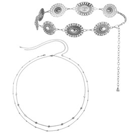 REYOK 2pcs Womens Western Boho Chain Belt, Boho Waist Chain, Silver Vintage Adjustable Metal Hollow Out Belt for Jeans or Dresses