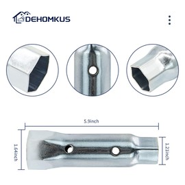 DEHOMKUS RV Water Heater Element Wrench Socket, Carbon Steel Galvanized Construction Dual Hex Wrench Removal Tool, 1-1/16" x 1-1/2" x 6", for All Residential and RV Camper Travel Trailer Motorhome