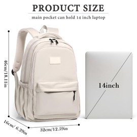 Lahrma Travel Backpack Womens, Lightweight 14 Inch Laptop Rucksack Bag for Men, Splash-proof & Casual Daypacks for School College Work (White)