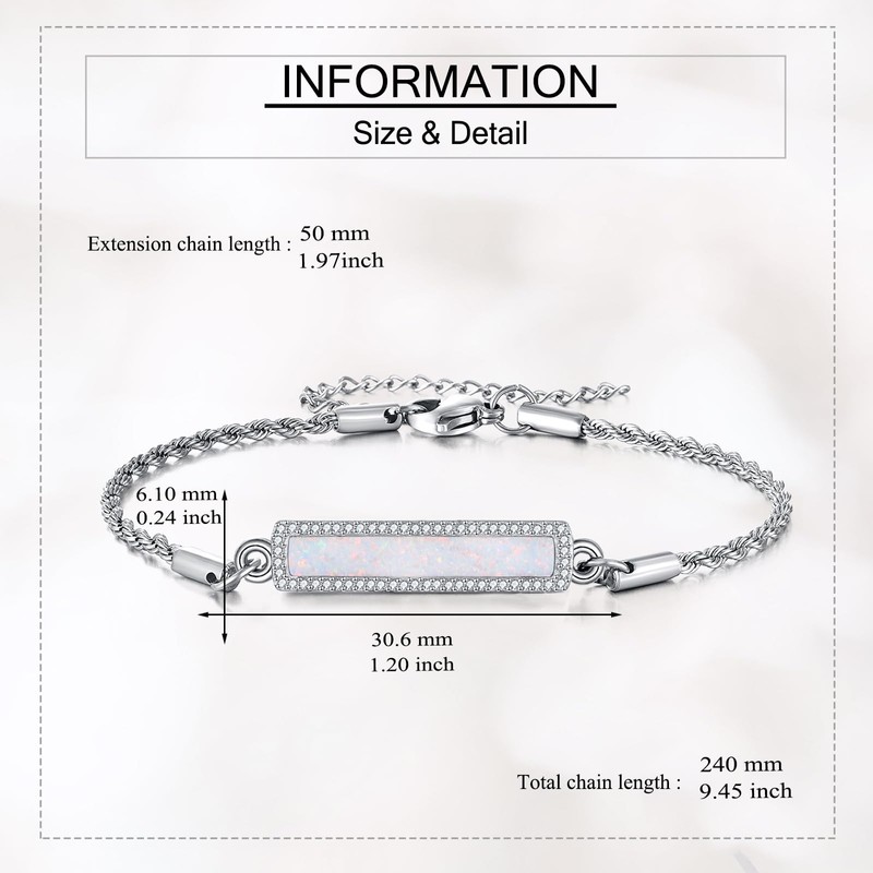 ONEFINITY Opal Bracelet 925 Sterling Silver Bar Pendant Bracelet White