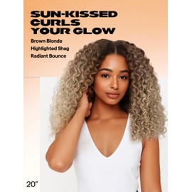 GORGIUS Brown and Blonde Highlight Curly Lace Front Wigs Pre Cut Glueless Highlighted Synthetic Wig Upgraded with Premium Human-Hair-Like Fiber Pre Plucked Hairline 20 Inch