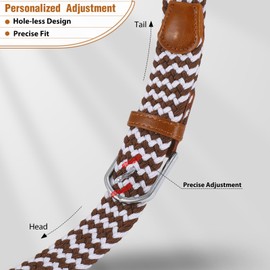 Braided Stretch Belt for Men Elastic Woven Golf Belt for Casual Pants, Jeans, Shorts (White Brown, Fit Waist 31"-34")