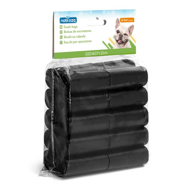 Nobleza Dog Poop Bag Biodegradable Dog Poop Bags 300 Dog Poop Bags 20 Rolls Black