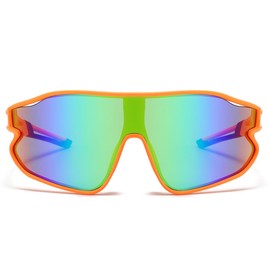 NIDOVIX Kids Baseball Sunglasses for Girls Boys Age 6-16, UV400 Youth Baseball Sun Glasses Teens Sports Cycling Shades (Orange/Green Mirror)