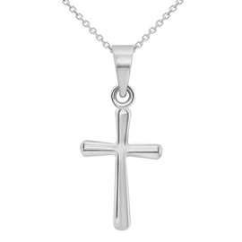 Collar con colgante de cruz simple de oro blanco de 14 quilates pulido