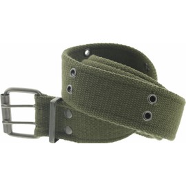 ARMYU Military Double Prong Canvas Belt, Heavy Duty Army Pistol Grommet Two Hole 1.75" (Olive Drab - Size Large)