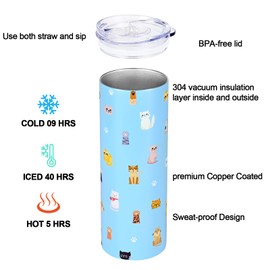 GINGPROUS Cat Gifts for Cat Lover, Gifts for Cat Woman Cat Owner Cat Lady Cat Mom Wife Girl Friends Aunt-20 Oz Insulated Stainless Steel Skinny Tumbler with straw, Cat Paw Pattern