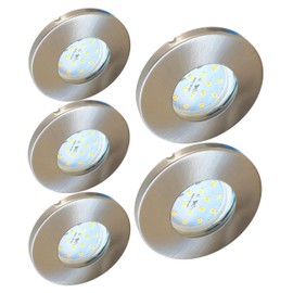 Trango Set of 5 6729IP65-052MOSD IP65 LED Recessed Spotlights Brushed Stainless Steel Including 5 x 5 W 3 Levels Dimmable 3000 K Warm White Ultra Flat LED Module Bathroom Recessed Light Shower Ceiling