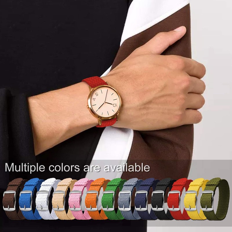 ULLCHRO Unisex Perlon Nylon Bracelet with Stainless Steel Silver Buckle,