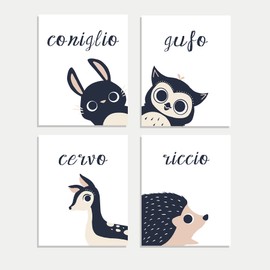 Peeking Animal Collection, Children's Wall Art, Set of Four 8x10 Prints, Woodland Animals, Rabbit, Deer, Owl, Hedgehog, Woodland Nursery, Kids Room, Baby Room Decor, Animals Wall Decoration