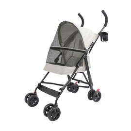 4 Wheels Pet Stroller with Waterproof Cover | Easy-Fold Travel Carrier | Pet Strolling Cart for Small/Medium Dogs and Cat | with Storage Pocket, Cup Holder & Breathable Mesh | for All-Season (Gray)