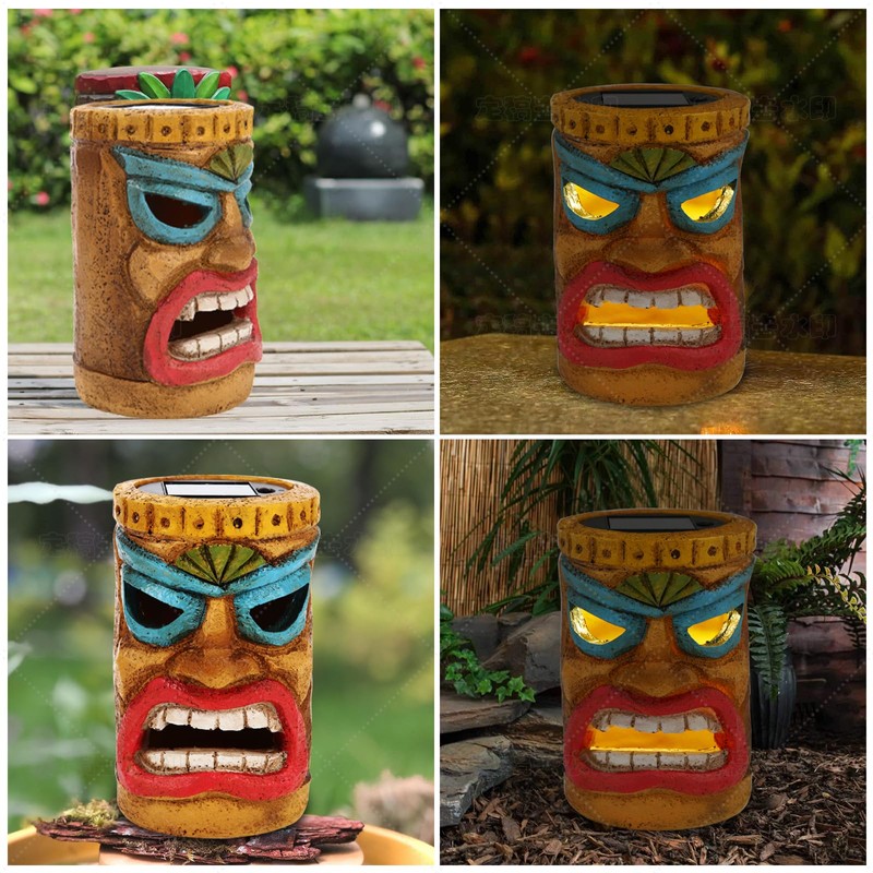 qzzwbbtc Tiki Head Solar Statue Light for Garden Decor and