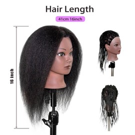 LUNGCYX Mannequin Head Human Hair,Cosmetology Manikin Head With 100% Real Human Hair Doll Head for Hairdresser Training Practice Braiding Hair Styling (BLACK-508-TRIPOD)