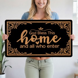 YSYTMAT Bless This Home Doormat - Christian Funny Welcome Mat with Non-Slip Waterproof Back, Large 17x30 Inch for Front Door & Office Entrance, Black Faith-Based Indoor Outdoor Rug