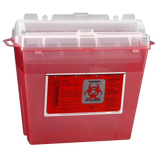 Bemis SharpSentinel Sharps Container, 5 Qt, Translucent Red, Rotating Lid